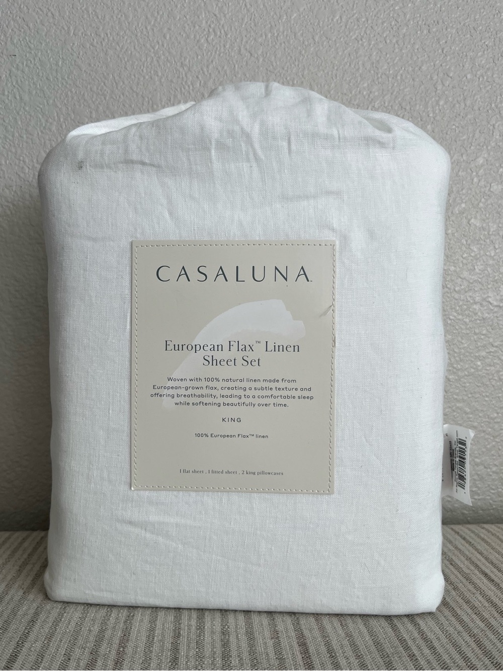 NWT King 100% Linen Sheet Set White - Casaluna
